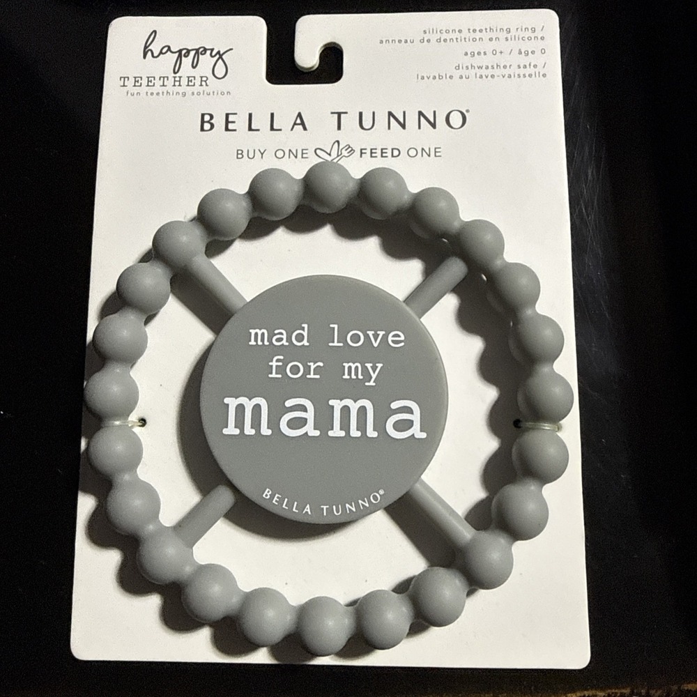 Bella‎ Tunno Happy Teether Mad Love For My Mama Silicone Baby Teething Ring Gray